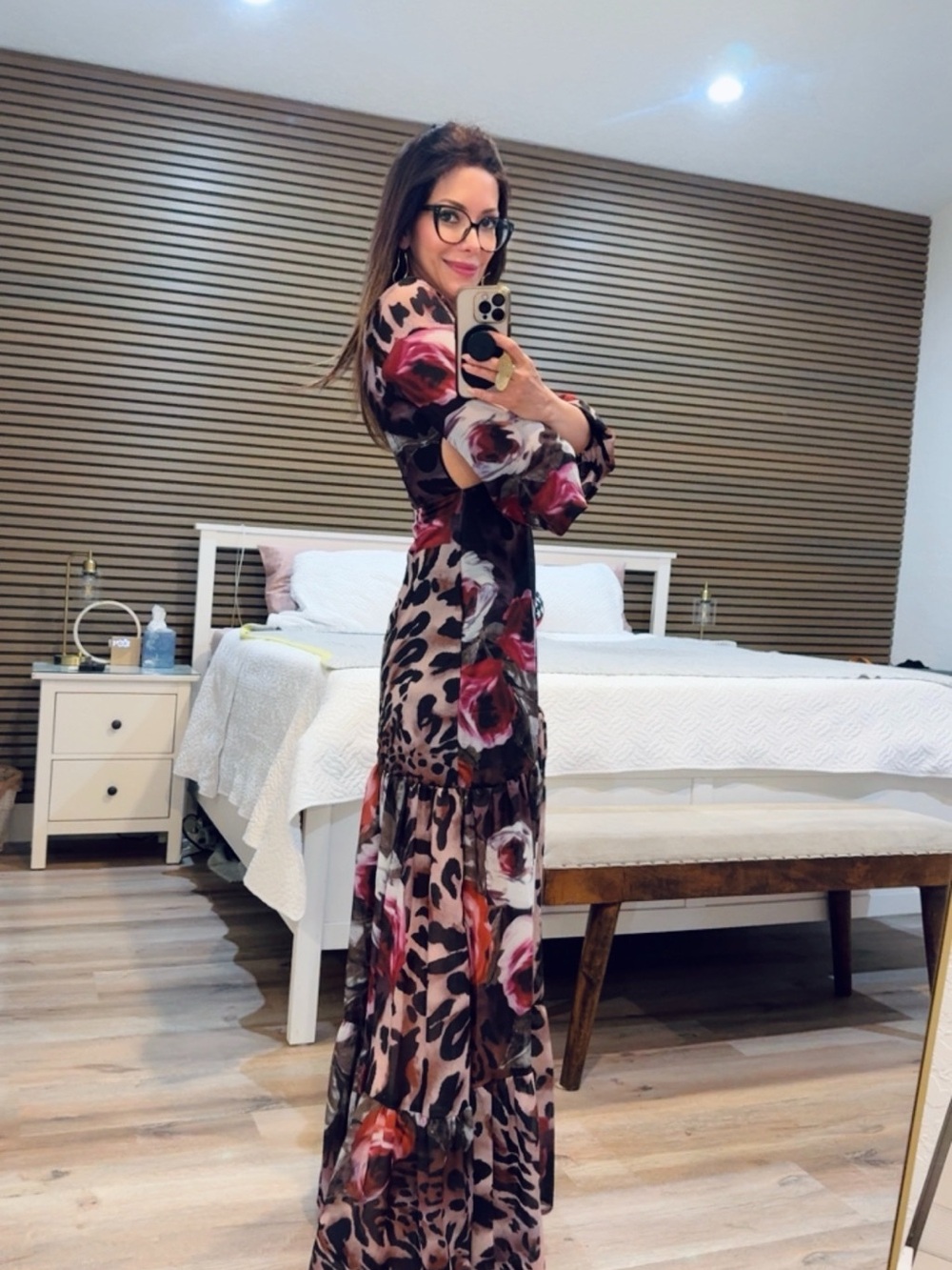 Floral & Leopard Print Maxi Dress in Blush Rose - Picture 2 of 7